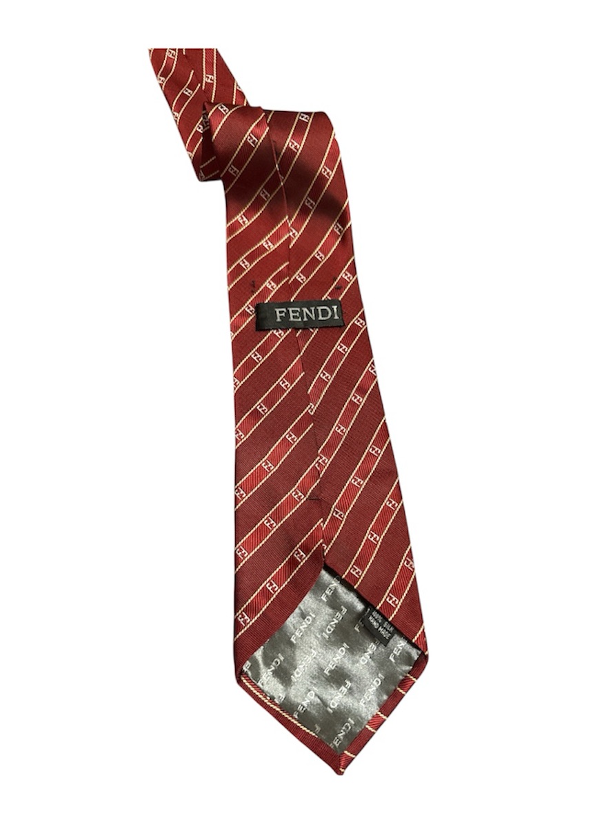 Fendi Men’s Burgundy Diagonal Monogram Silk Tie